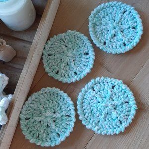 seafoam green sand dollar handmade crochet coasters set of 4